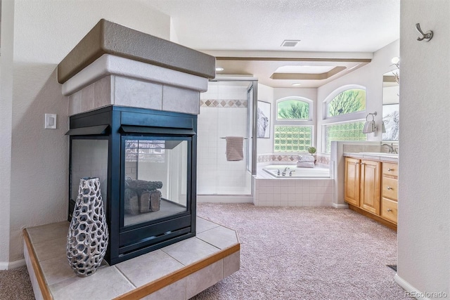 9109 Ironwood Way, Highlands Ranch, CO 80129 - full bathroom with vanity, visible vents, a stall shower, and a textured wall