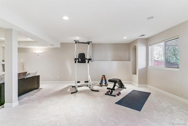 9109 Ironwood Way, Highlands Ranch, CO 80129 - exercise room with carpet, visible vents, and recessed lighting
