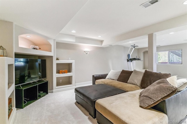 9109 Ironwood Way, Highlands Ranch, CO 80129 - living area featuring recessed lighting, carpet flooring, visible vents, and built in features