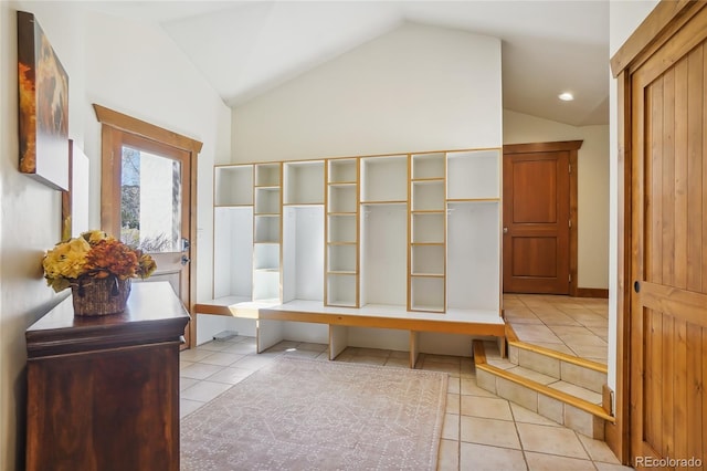 44 Canyon Ct, Eagle, CO 81631 - mudroom featuring vaulted ceiling and tile patterned flooring