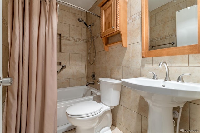 19630 E Purdue Pl, Aurora, CO 80013 - full bathroom with shower / bath combo, tile walls, and decorative backsplash