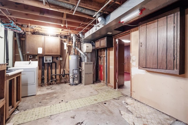 5935 Blanca Ct, Golden, CO 80403 - unfinished below grade area featuring gas water heater, washer and clothes dryer, and heating unit