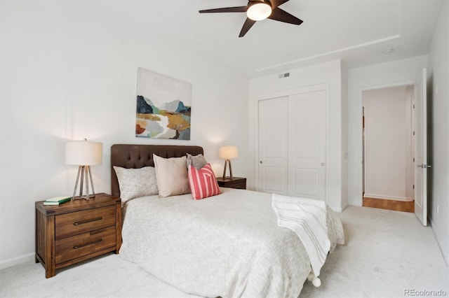 2100 N Humboldt St Unit 302, Denver, CO 80205 - bedroom featuring a closet, carpet, baseboards, and ceiling fan