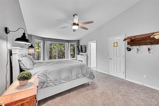 6681 Flintwood Rd, Parker, CO 80138 - carpeted bedroom featuring vaulted ceiling and a ceiling fan