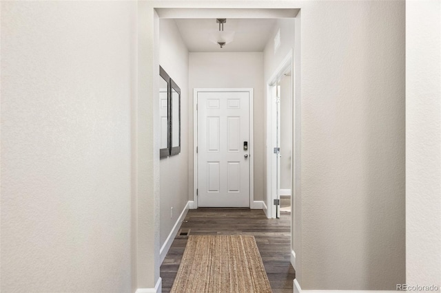 hall featuring dark wood-type flooring