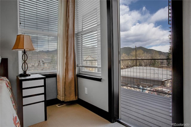 1111 E St, Salida, CO 81201 - doorway to outside featuring a mountain view and carpet
