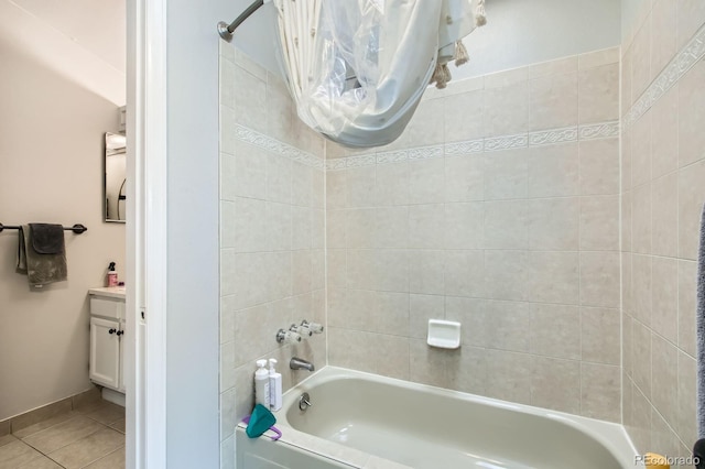 bathroom featuring vanity, shower / bathing tub combination, and tile patterned floors