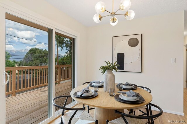 1411 Acacia Dr, Colorado Springs, CO 80907 - dining space featuring light wood-style flooring and a chandelier