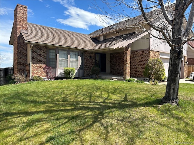 11323 E Cimmarron Dr, Englewood, CO 80111 - ranch-style house with brick siding, fence, a chimney, and a garage
