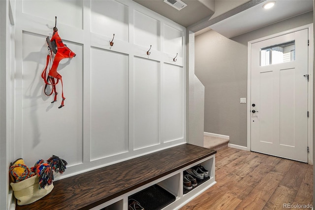 mudroom featuring light hardwood / wood-style flooring