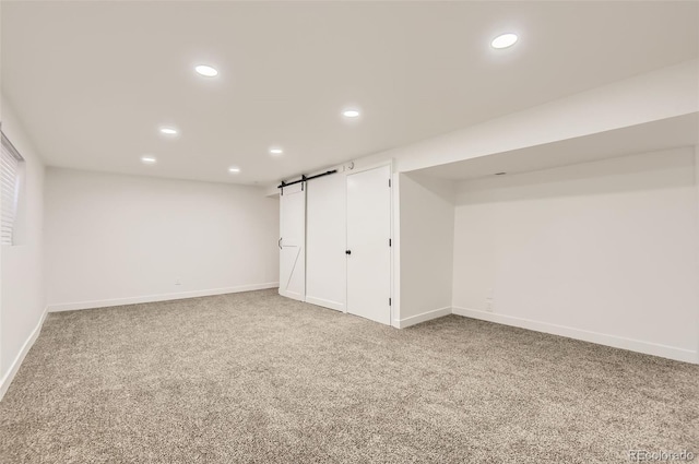 basement with carpet flooring