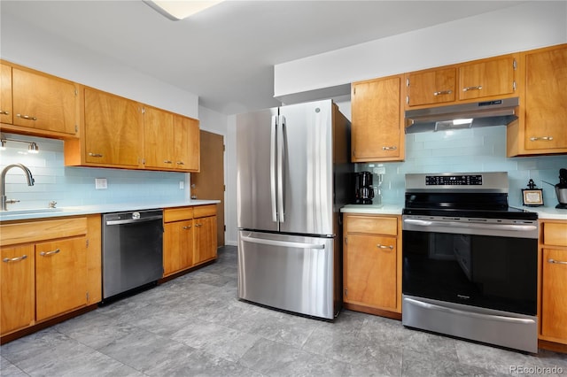 kitchen with decorative backsplash, sink, and appliances with stainless steel finishes