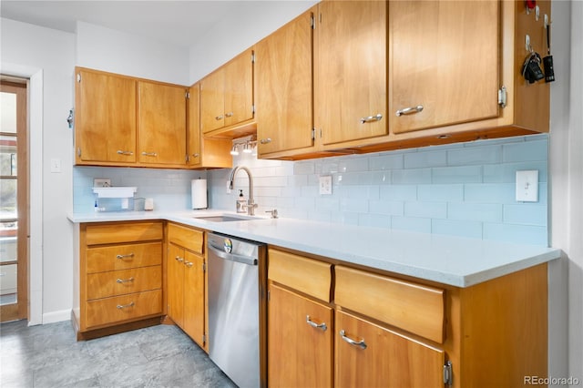 kitchen with backsplash, dishwasher, and sink