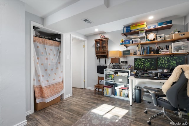 office area featuring dark hardwood / wood-style flooring