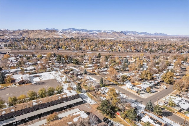 bird's eye view with a mountain view