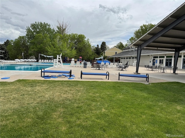 10366 E Ida Ave, Greenwood Village, CO 80111 - view of property's community with a yard, a patio, and a swimming pool