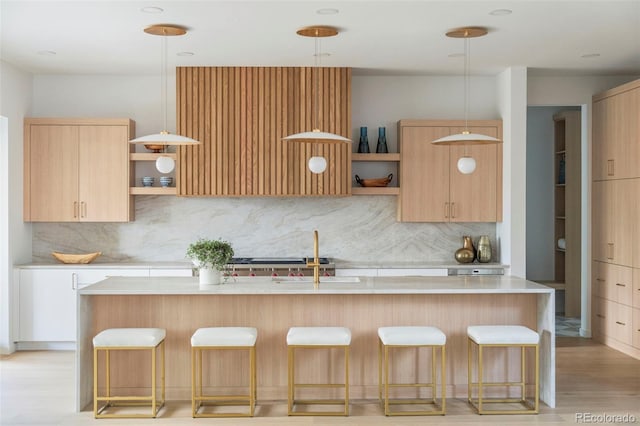 171 S Dexter St, Denver, CO 80246 - kitchen with open shelves, light countertops, and light brown cabinets