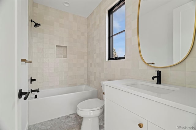 171 S Dexter St, Denver, CO 80246 - full bathroom with tile walls, vanity, and shower / tub combination