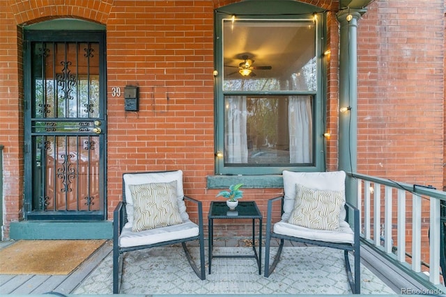 exterior space featuring brick siding