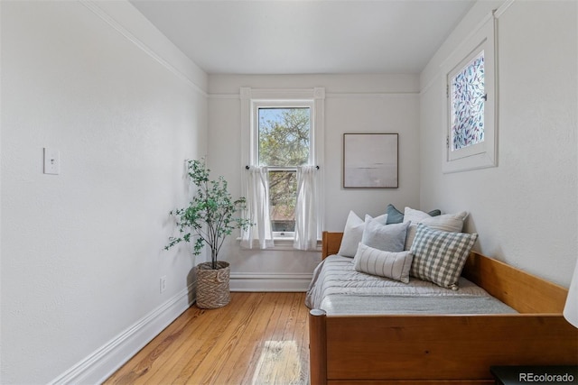 sitting room featuring light wood-style floors, baseboards, and a baseboard heating unit