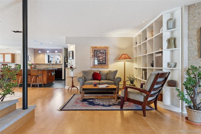 sitting room featuring sink and hardwood / wood-style floors