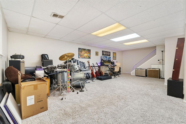 2954 E 101st Ave, Thornton, CO 80229 - finished below grade area featuring carpet floors, a paneled ceiling, and stairway