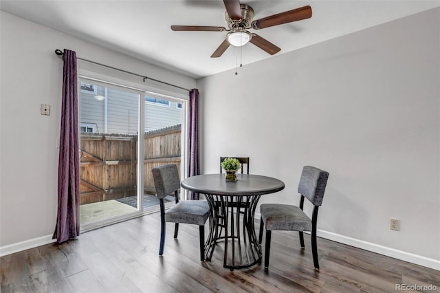 8905 Field St Unit 91, Westminster, CO 80021 - dining space with baseboards, a ceiling fan, and wood finished floors