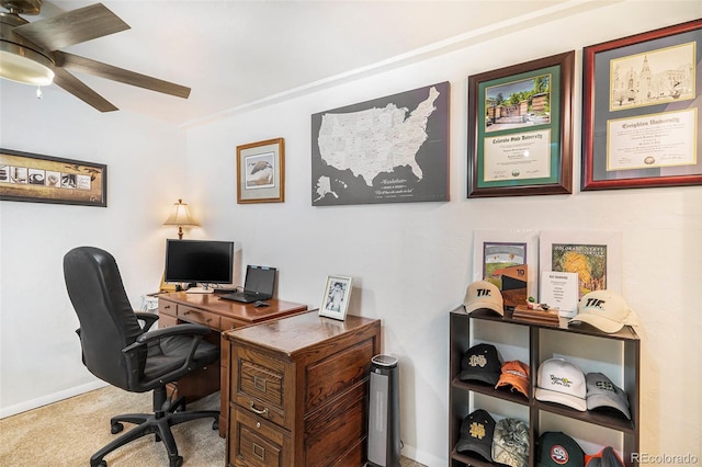 7780 S Kendall Blvd, Littleton, CO 80128 - carpeted home office with ceiling fan and baseboards