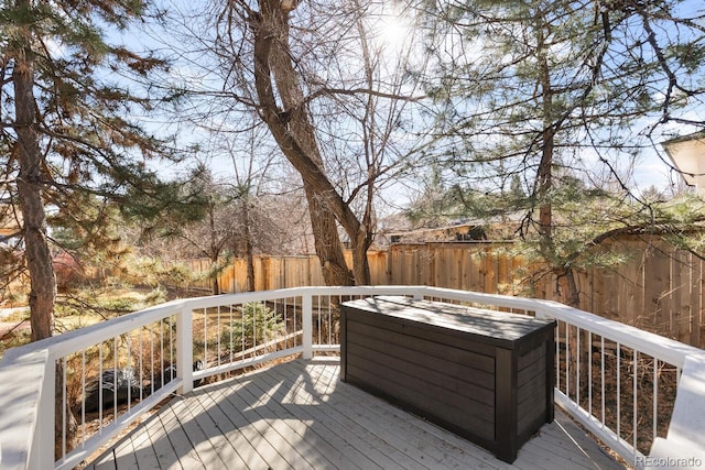 deck featuring a fenced backyard