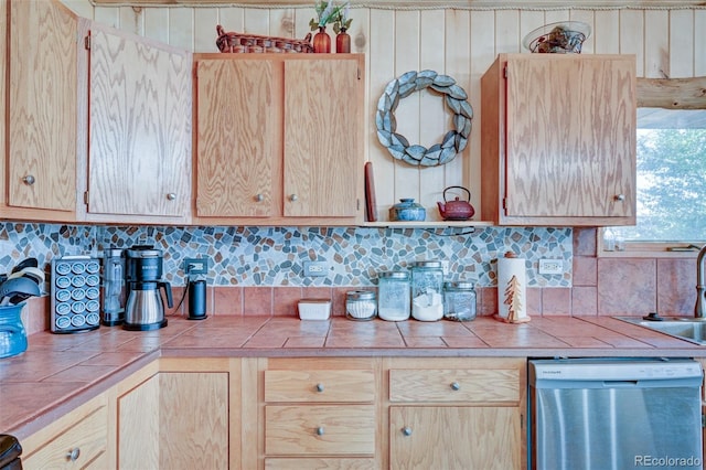 24700 US Highway 285, Buena Vista, CO 81211 - kitchen featuring dishwasher, tile counters, and light brown cabinetry