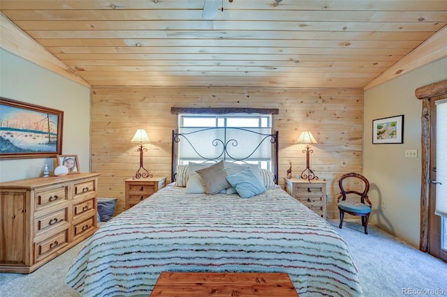 24700 US Highway 285, Buena Vista, CO 81211 - bedroom featuring light colored carpet, wood walls, and wood ceiling