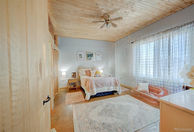 24700 US Highway 285, Buena Vista, CO 81211 - bedroom featuring wood ceiling, concrete flooring, and a ceiling fan