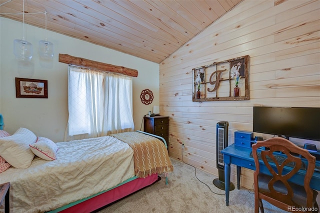 24700 US Highway 285, Buena Vista, CO 81211 - bedroom with vaulted ceiling, carpet, wooden ceiling, and wood walls