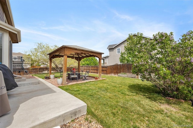 view of yard with a gazebo and a patio area