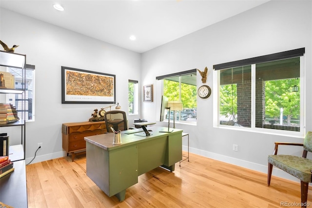 2669 N Cherry St, Denver, CO 80207 - home office featuring light wood-type flooring, baseboards, and recessed lighting