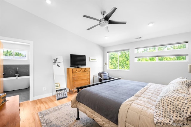 2669 N Cherry St, Denver, CO 80207 - bedroom with lofted ceiling, light wood finished floors, recessed lighting, baseboards, and a ceiling fan