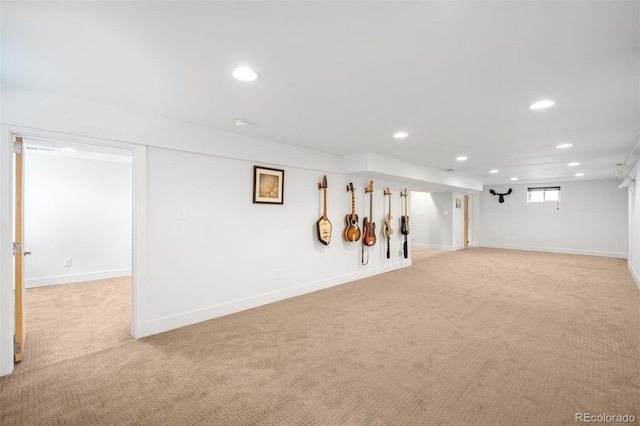 2669 N Cherry St, Denver, CO 80207 - basement featuring recessed lighting, light carpet, and baseboards