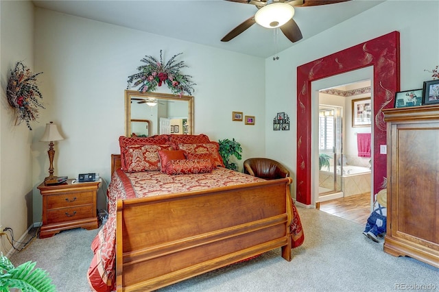 10292 Nickolas Ave, Highlands Ranch, CO 80130 - bedroom featuring light colored carpet, a ceiling fan, and connected bathroom