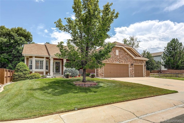 10292 Nickolas Ave, Highlands Ranch, CO 80130 - view of front of home featuring a garage, stone siding, and concrete driveway