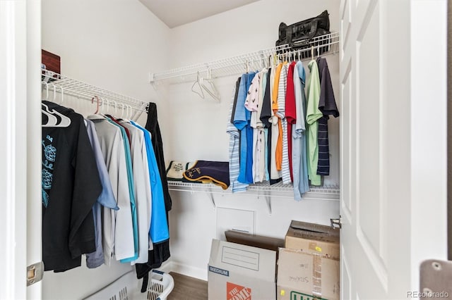 walk in closet with hardwood / wood-style floors