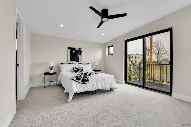 2164 S Ash St, Denver, CO 80222 - bedroom featuring access to outside, carpet, baseboards, ceiling fan, and recessed lighting
