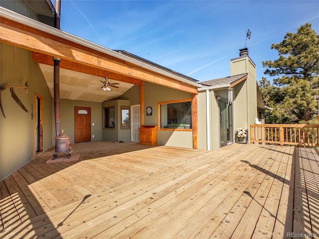 wooden deck with ceiling fan