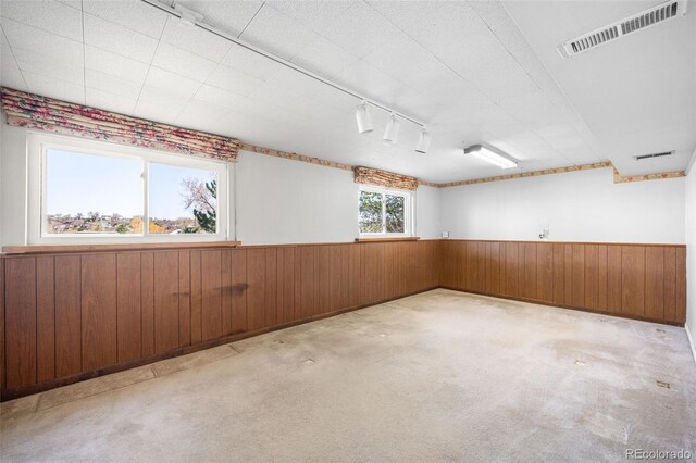 12940 W 75th Ave, Arvada, CO 80005 - carpeted empty room with wainscoting, wood walls, and track lighting