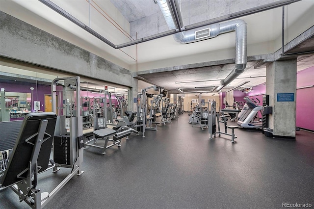 1401 Wewatta St Unit 911, Denver, CO 80202 - exercise room featuring a high ceiling