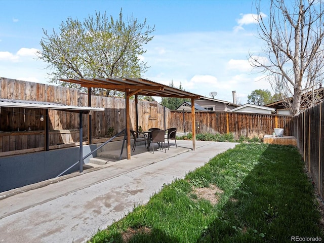 view of yard with a patio and a fenced backyard