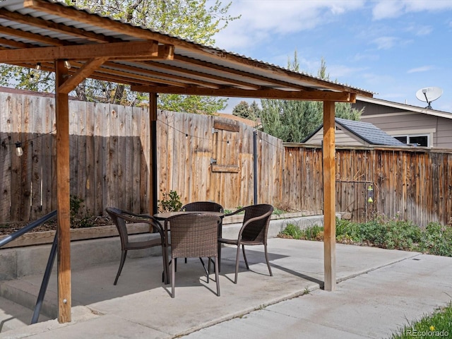view of patio / terrace featuring a fenced backyard and outdoor dining space