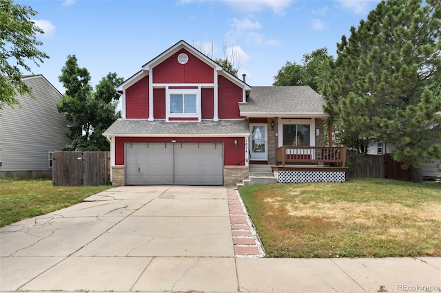 1024 Bromefield Dr, Fountain, CO 80817 - view of front of house with brick siding, an attached garage, covered porch, driveway, and roof with shingles