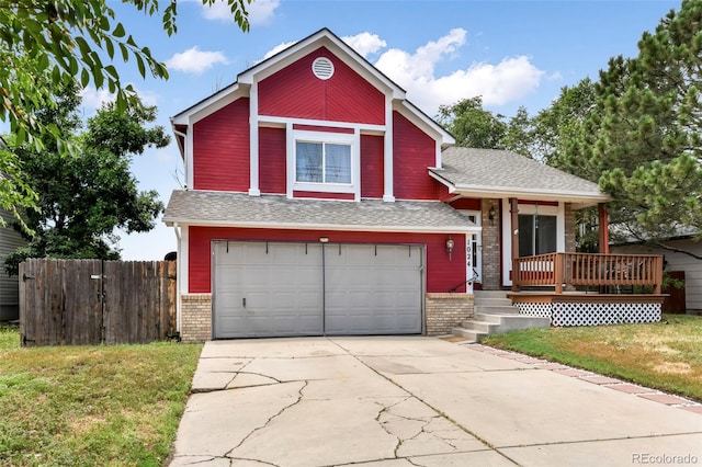 1024 Bromefield Dr, Fountain, CO 80817 - view of front of home with brick siding, a garage, driveway, covered porch, and roof with shingles