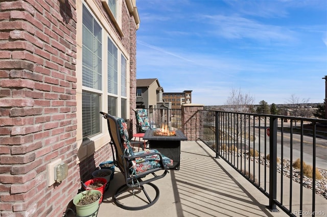 balcony with a fire pit