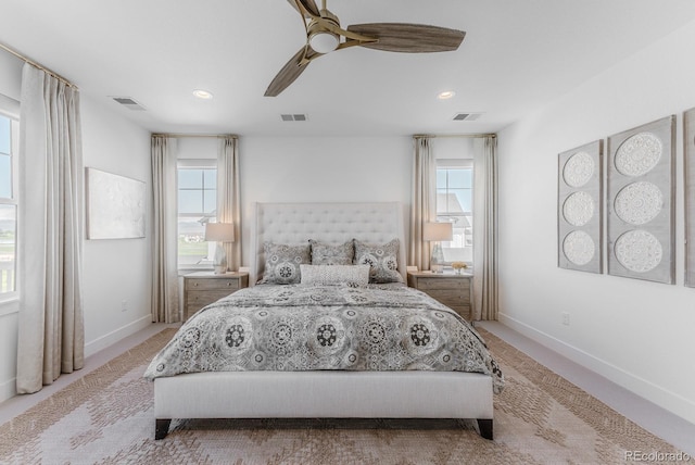 2141 Fountain Cir, Erie, CO 80516 - bedroom with multiple windows, baseboards, ceiling fan, and recessed lighting